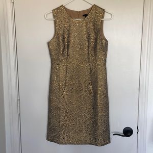 Ann Taylor 4 petite sleeveless gold & silver brocade sheath dress